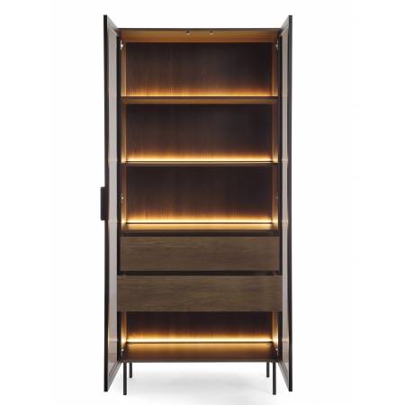 Witryna wysoka 90 cm dąb dunin + carny LED z szufladami LIMA